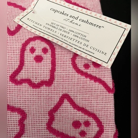 Cupcakes & Cashmere Pink Ghost Halloween Dish Towel Set of 2 NWT - Picture 4 of 5